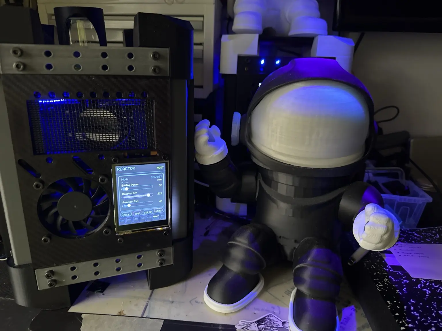 Powered MMRS rack system beside the Moon Man flagship prototype