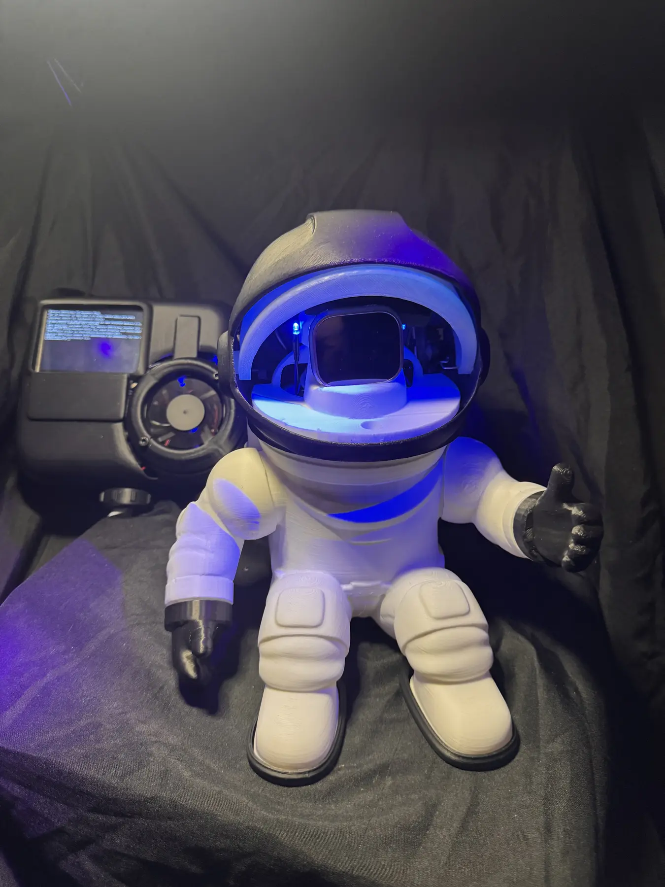 Moon Man prototype with illuminated Apple Watch helmet dock