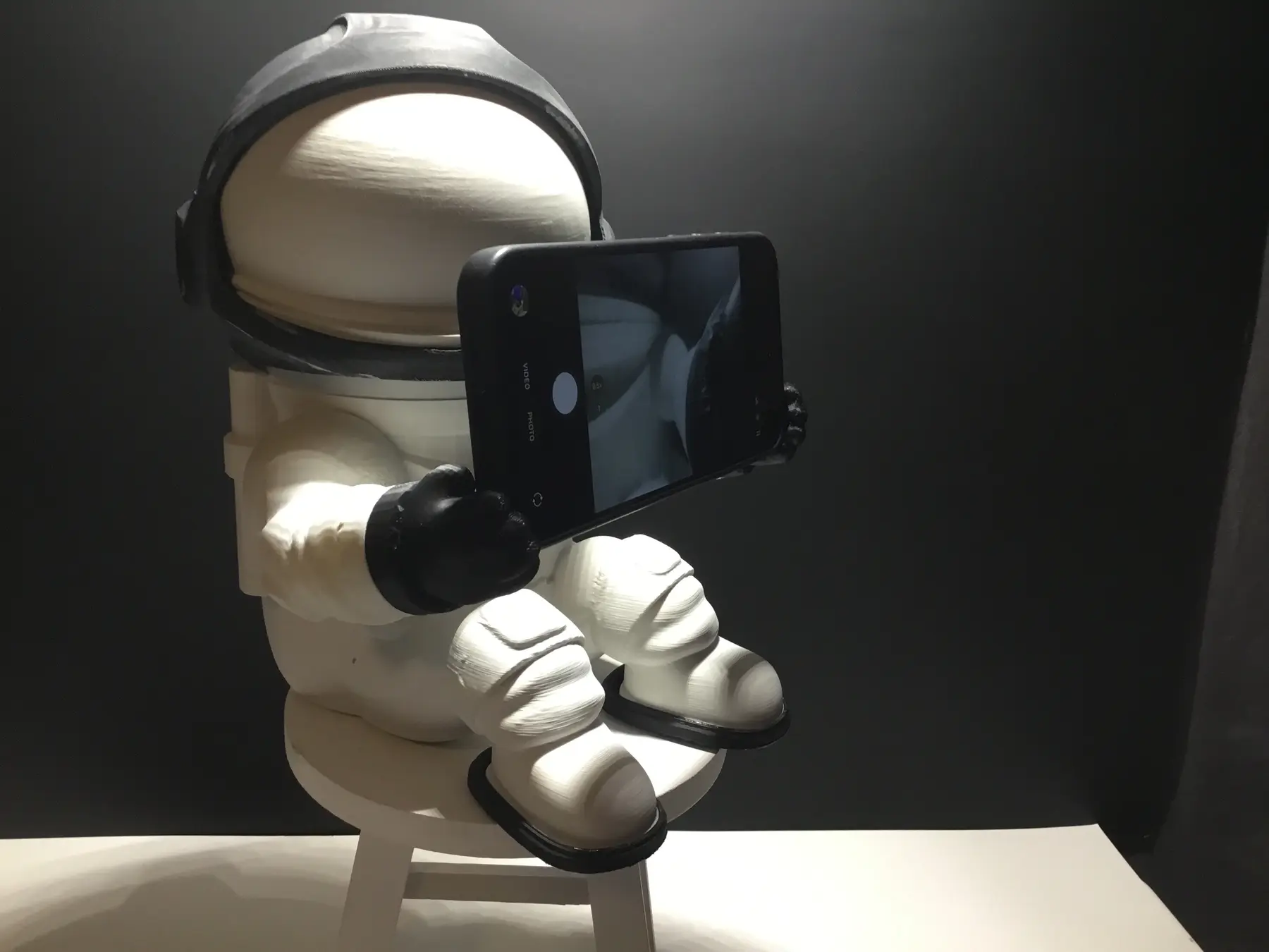 Moon Man modular phone holder prototype in the Operation Moonworks studio
